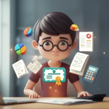 A-student-studying-for-the-Computerized-Accounting-Level-1-exam-with-books-and-a-calculator.