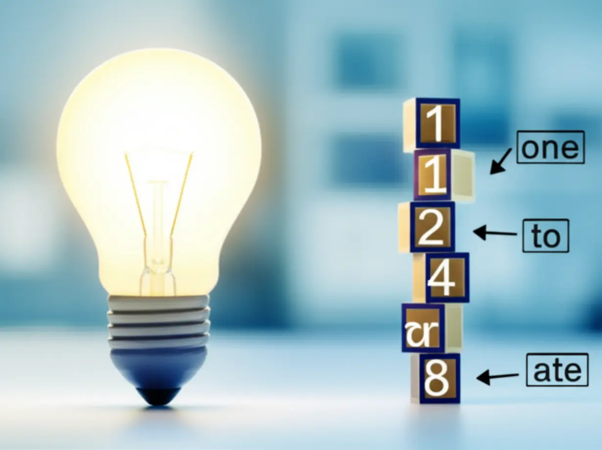 숫자-1,-2,-4,-8이-각각-one,-to,-for,-ate와-같은-발음으로-해독되는-과정을-귀여운-3D-블록으로-표현한-이미지