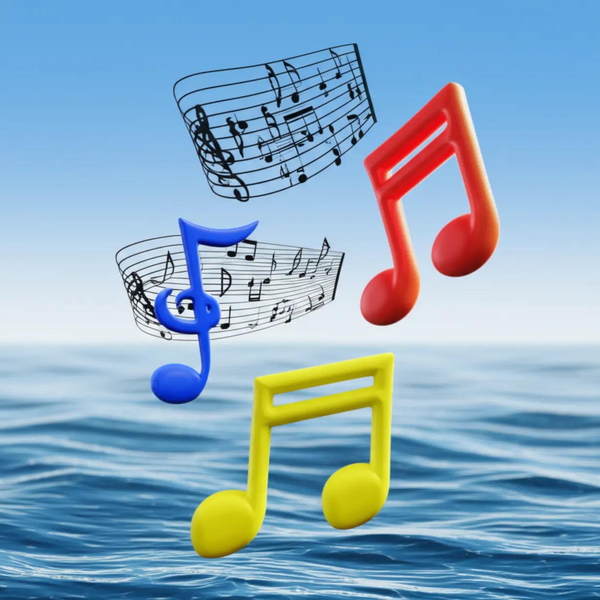 A-3D-illustration-of-musical-notes-and-Korean-lyrics-showing-changes-from-old-to-new.