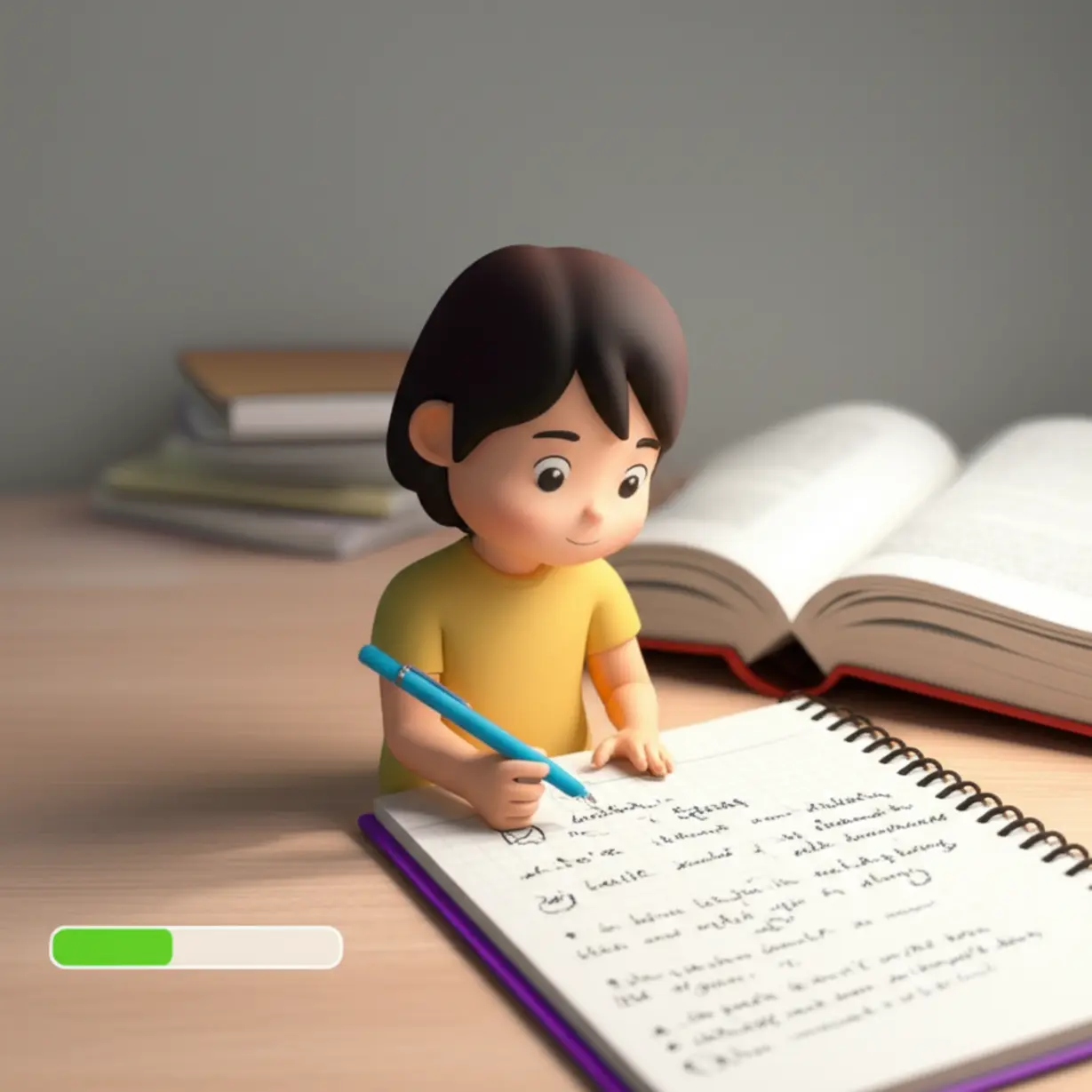 A-3D-character-studying-diligently-at-a-desk-with-books-and-notes,-symbolizing-effective-learning-and-success.