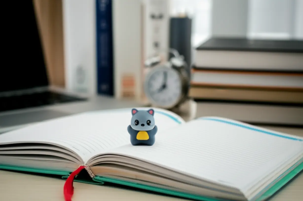 A-neatly-organized-study-planner-open-on-a-desk,-with-a-clock-indicating-focused-time-management,-surrounded-by-books-and-a-laptop,-representing-efficient-preparation-for-the-exam.