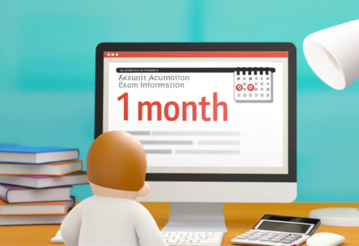 A-stylized-image-of-a-student-planning-their-study-schedule-for-a-computerized-accounting-exam,-with-a-calendar-showing-a-one-month-deadline-and-a-computer-screen-displaying-exam-details.