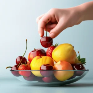 A-3D-illustration-of-a-hand-selecting-only-the-best-cherry-from-a-bowl,-representing-the-concept-of-cherry-picking-in-business.