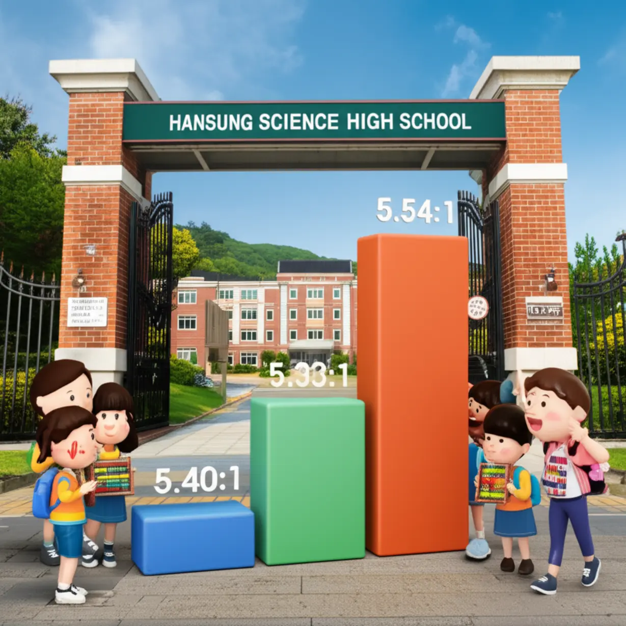 한성과학고등학교-입구를-배경으로-경쟁률-그래프를-보여주는-이미지