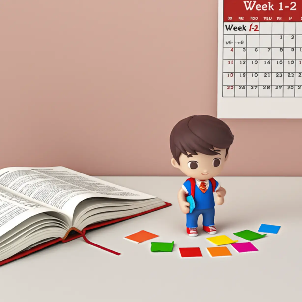 A-focused-student-organizing-colorful-flashcards-and-textbooks,-illustrating-the-theoretical-learning-strategy-for-weeks-1-2.