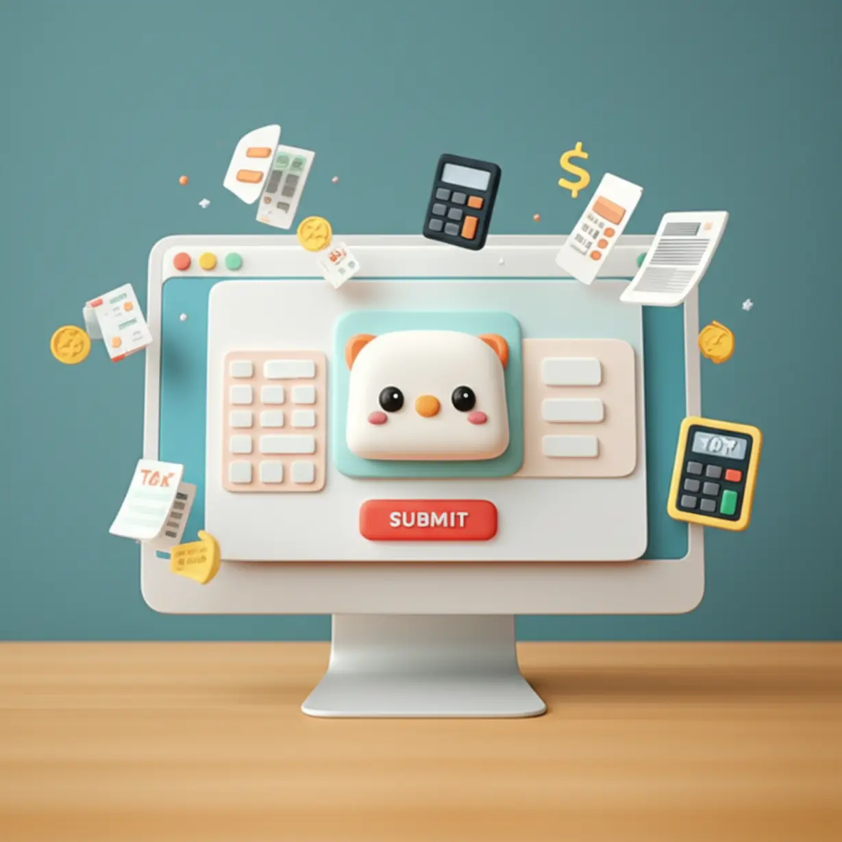 케이랩-회계-프로그램을-보여주는-귀여운-3D-컴퓨터-화면-이미지