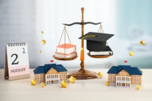 A-stylized-legal-scale-with-a-book-and-graduation-cap,-symbolizing-legal-education-and-ethics.