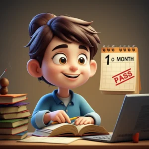 A-diligent-student,-a-non-accounting-major,-studying-accounting-on-a-computer-with-a-one-month-calendar,-symbolizing-successful-short-term-exam-preparation.