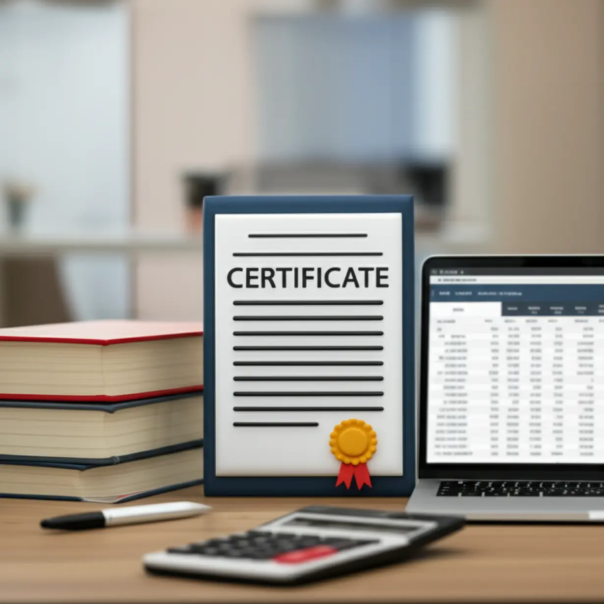 A-certificate-for-an-accounting-qualification,-with-study-tools-and-a-computer,-signifying-the-start-of-preparation.