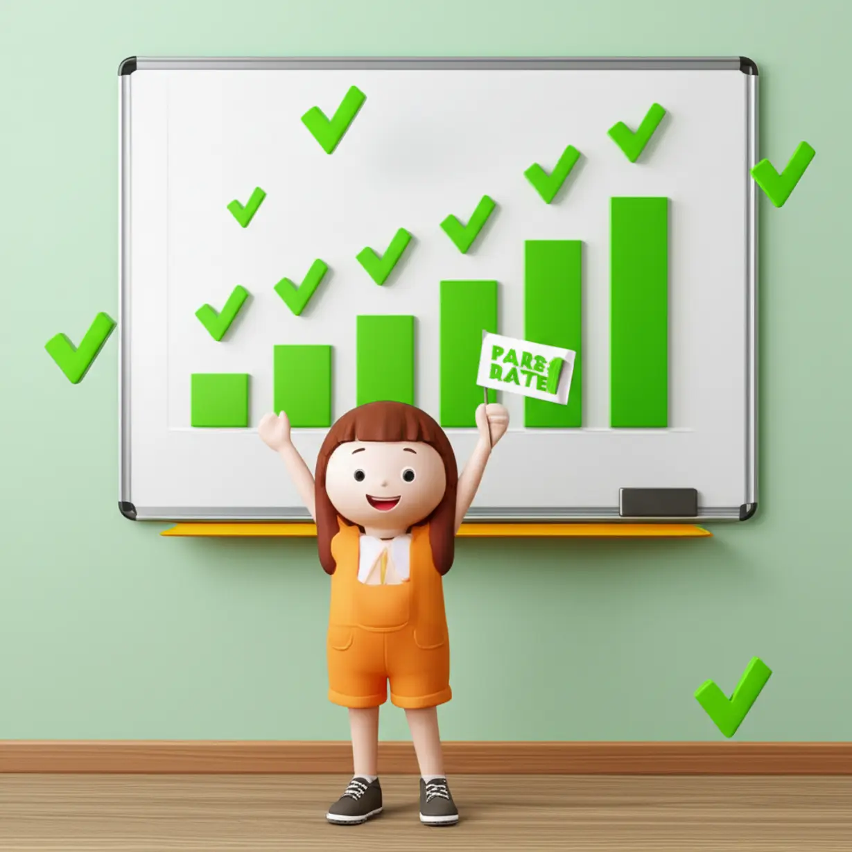 A-bar-graph-showing-increasing-pass-rates-with-a-happy-student-icon,-symbolizing-success-strategies.