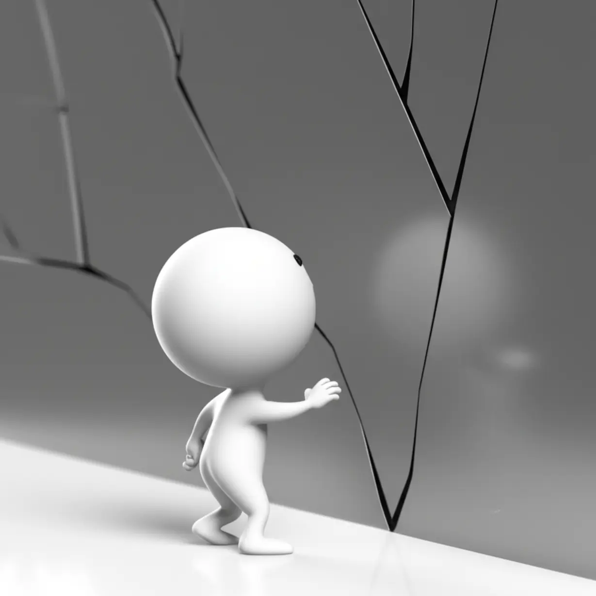A-cute-3D-cartoon-character-passively-bumping-into-a-stationary-wall.