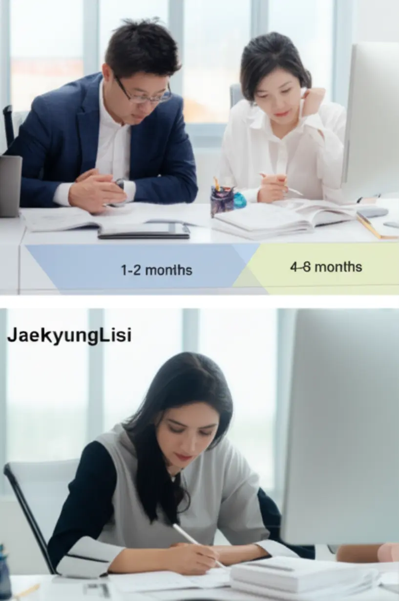 A-cute-3D-image-showing-different-people-studying-for-the-JaeKyungKwanLiSa-exam-with-various-timelines,-illustrating-how-study-durations-vary-for-different-backgrounds.