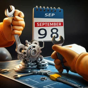 A-3D-image-depicting-gloved-hands-working-with-various-industrial-tools-and-gears,-with-a-calendar-showing-September-9th-in-the-background,-symbolizing-skilled-craftsmanship-and-national-technology.
