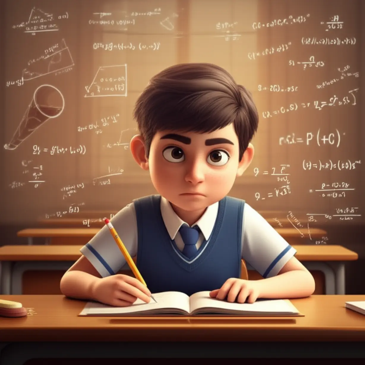 수학-문제에-집중하고-있지만-고민하는-표정의-학생,-학업적-어려움을-겪는-모습을-보여줍니다.