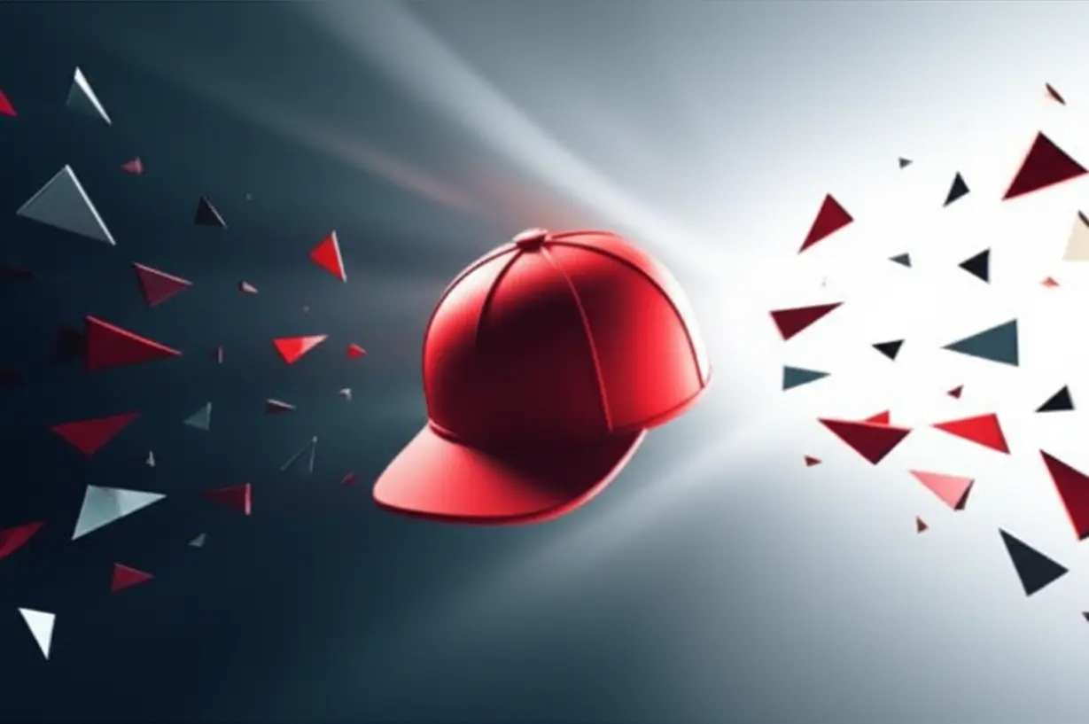 추상적인-빨간-모자-실루엣이-긍정적인-빛과-논란을-상징하는-대비되는-형태들-사이에-떠-있는-3D-이미지