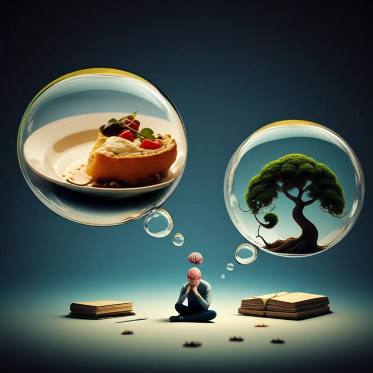 A-cute-3D-scene-illustrating-deeper-choices-like-tasteless-calorie-free-food,-never-ending-hair-growth,-and-language-understanding,-symbolizing-profound-superpower-decisions.