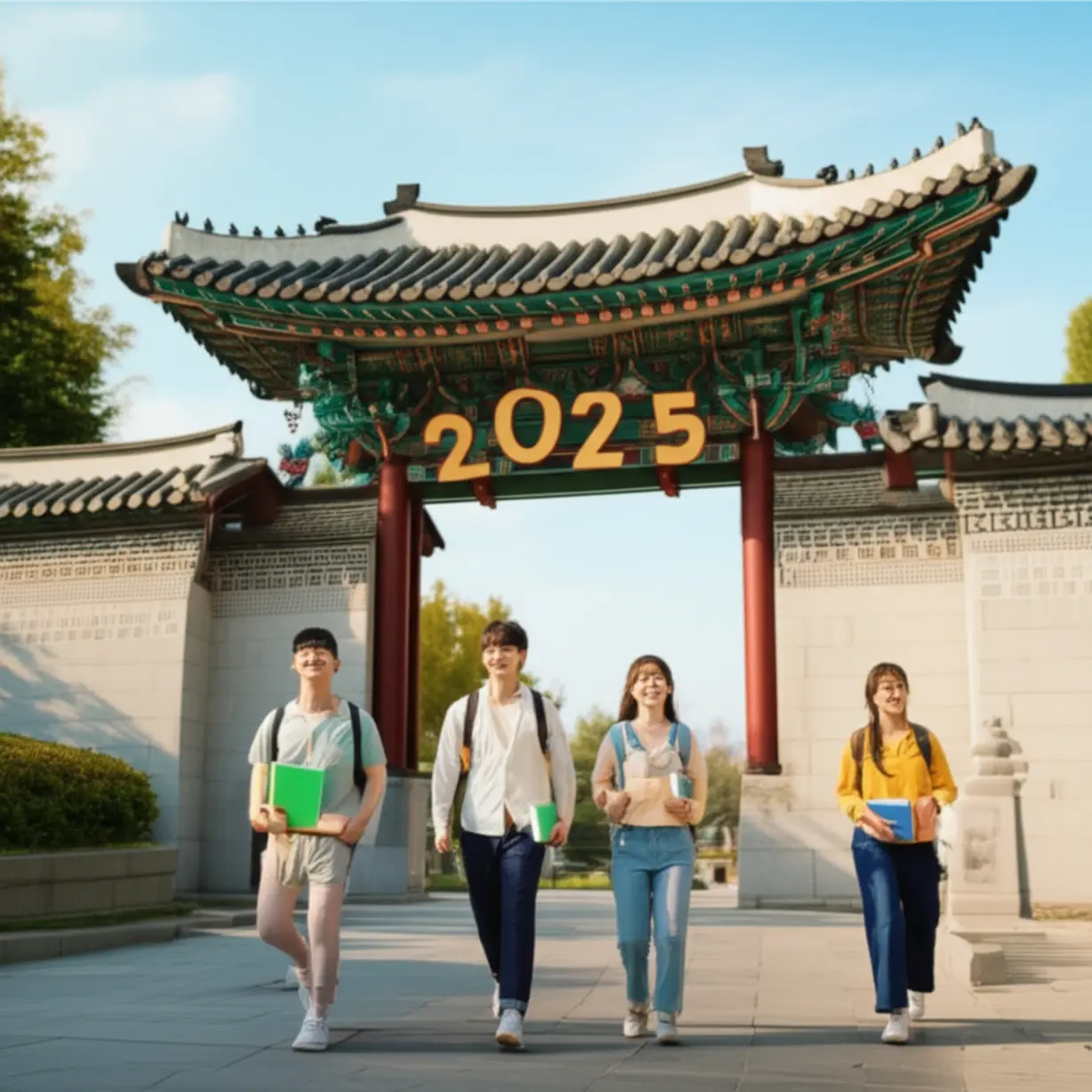 A-3D-rendering-of-a-Korean-traditional-university-gate-with-students,-symbolizing-the-admission-process.
