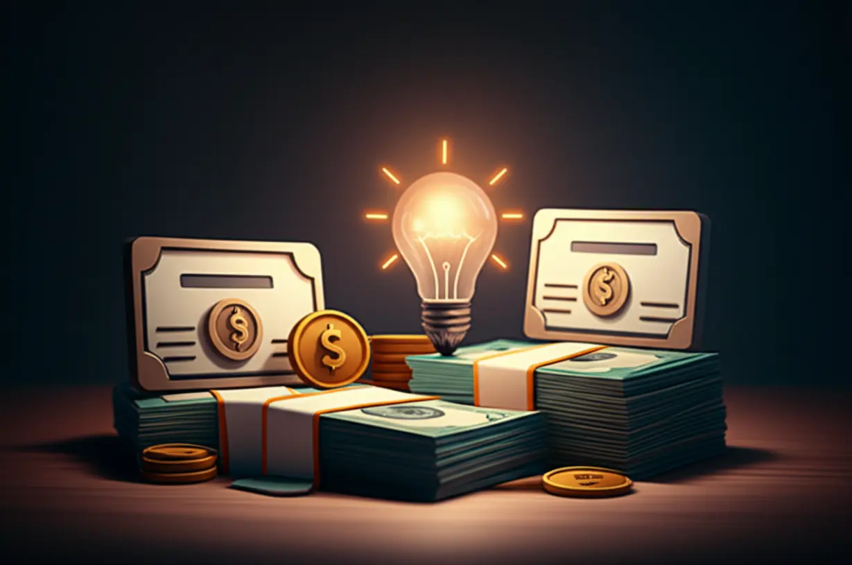 Cute-3D-image-showing-different-money-piles-next-to-certificate-icons,-with-one-highlighted-for-smart-selection,-representing-cost-comparison-and-choosing-a-reputable-institution.