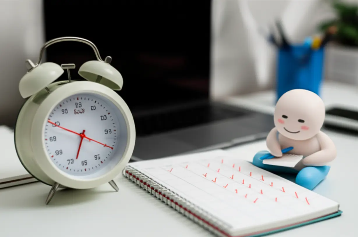 A-3D-illustration-of-a-clock-and-a-calendar-marking-consistent,-short-study-periods,-symbolizing-an-effective-and-disciplined-English-learning-routine.