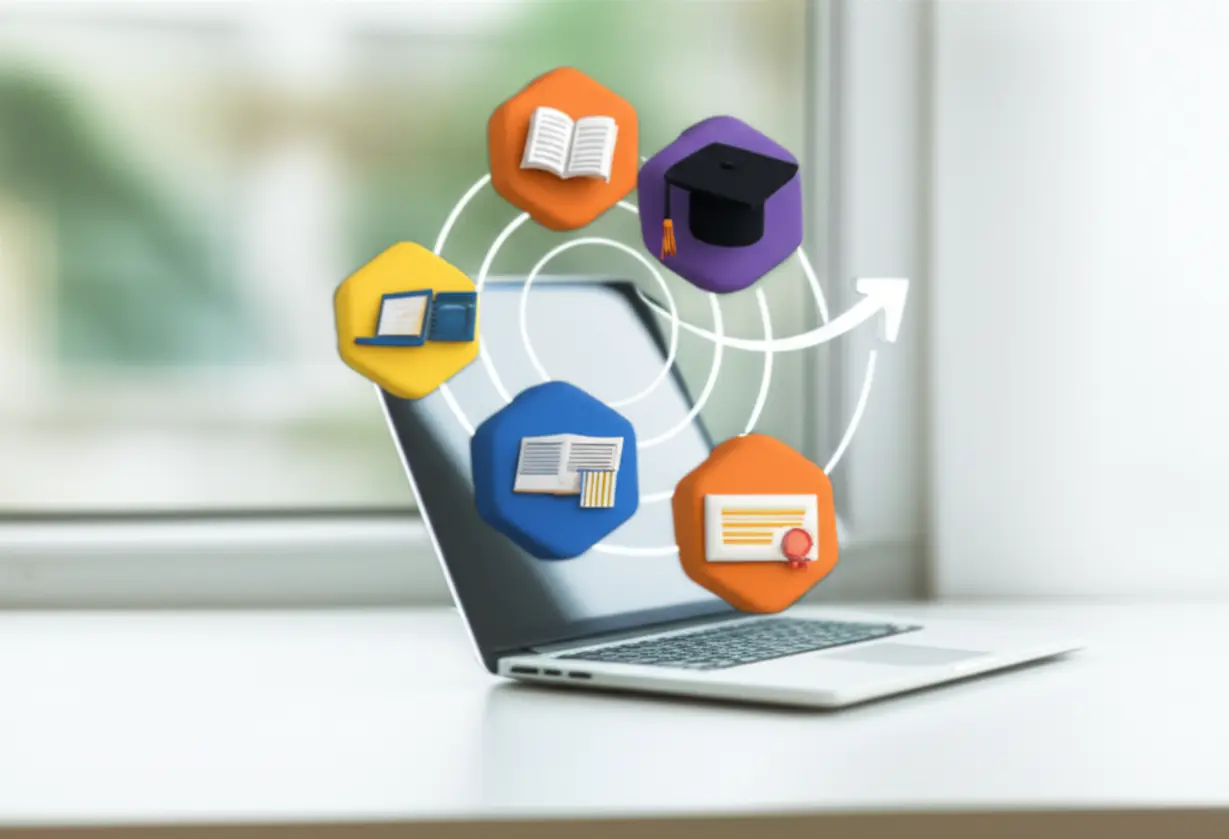 다양한-학점-인정-방법(온라인-강의,-자격증,-독학-등)이-효율적으로-연결되어-졸업을-향해-나아가는-다채로운-다이어그램