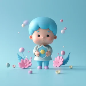 따뜻하고-안정적인-ISFJ-수호자-캐릭터가-방패를-들고-있는-귀여운-3D-이미지