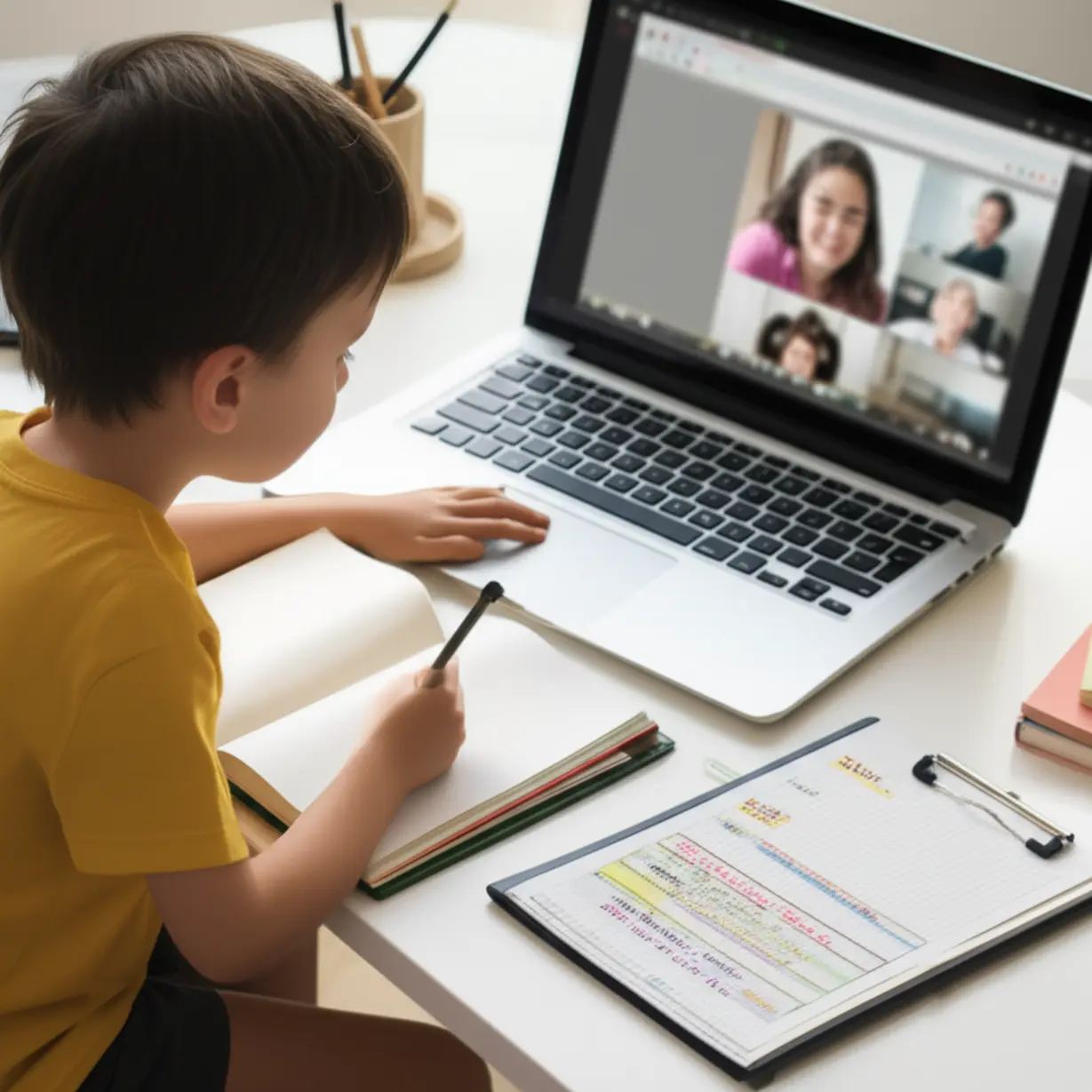 전산회계2급-시험-준비를-위해-인강을-들으며-교재와-플래너를-활용하여-공부하는-모습