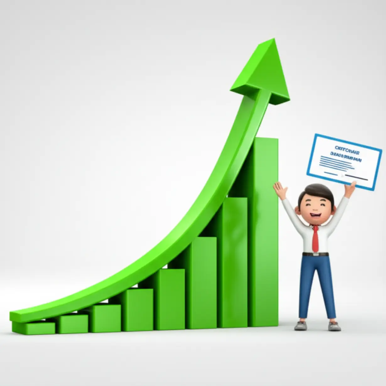 Cute-3D-cartoon-character-celebrating-high-exam-pass-rates-shown-on-a-graph.