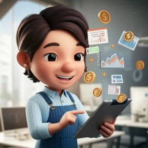 A-happy-business-owner-efficiently-managing-finances-on-mobile-devices-in-a-modern-office.