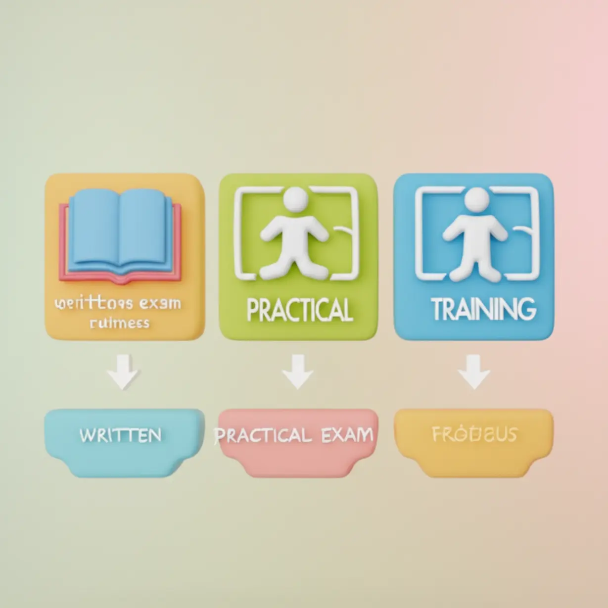 A-3D-flowchart-showing-the-three-steps-to-becoming-a-sports-instructor:-written,-practical,-and-training.
