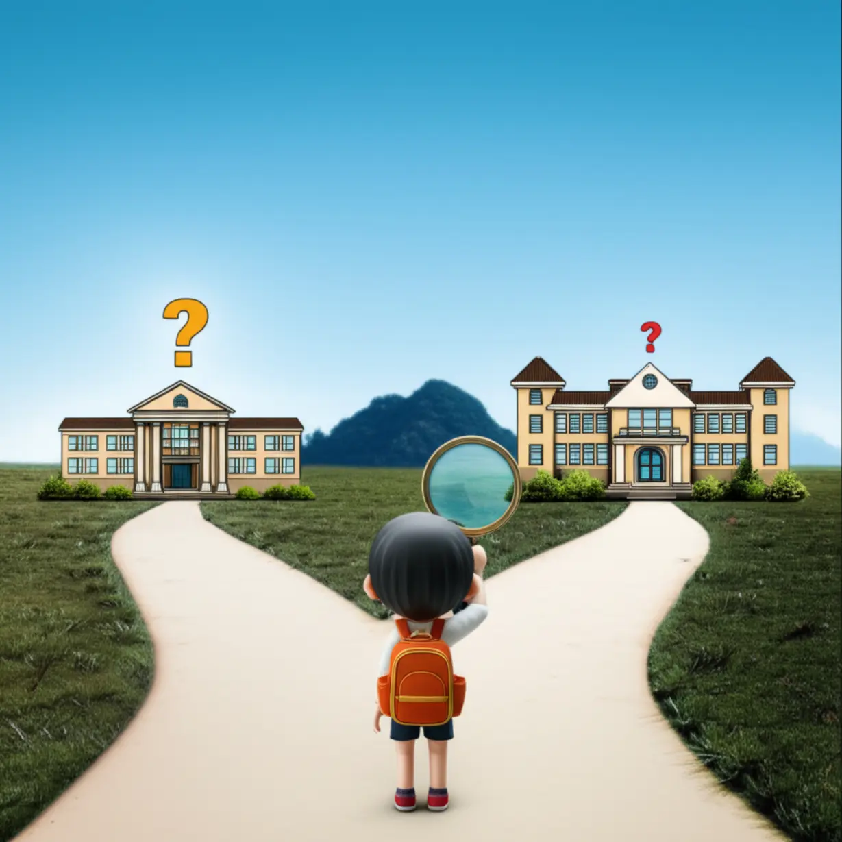 두-갈래-길에서-한-길은-안정적인-대학,-다른-길은-불확실한-대학을-나타내며-고민하는-학생의-3D-이미지