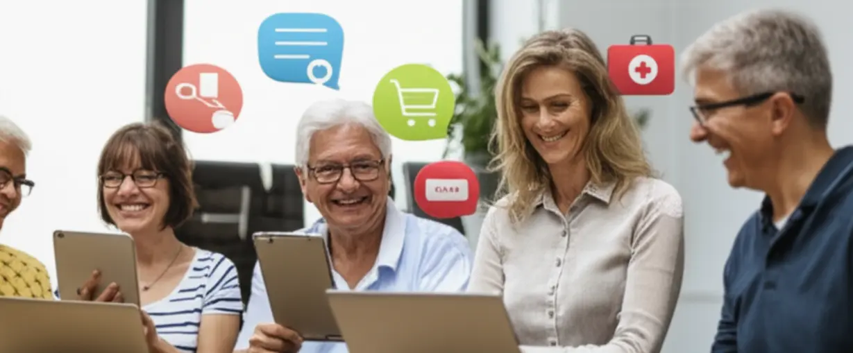 3D-illustration-of-people-learning-online-for-life-support-roles,-showing-diverse-access-to-education.